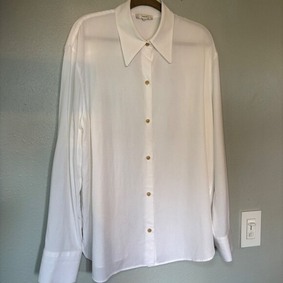 Vince Shirt Size XL Womens White Lyocell Button-Up Long-Sleeve Point Collar Nice - Picture 1 of 7
